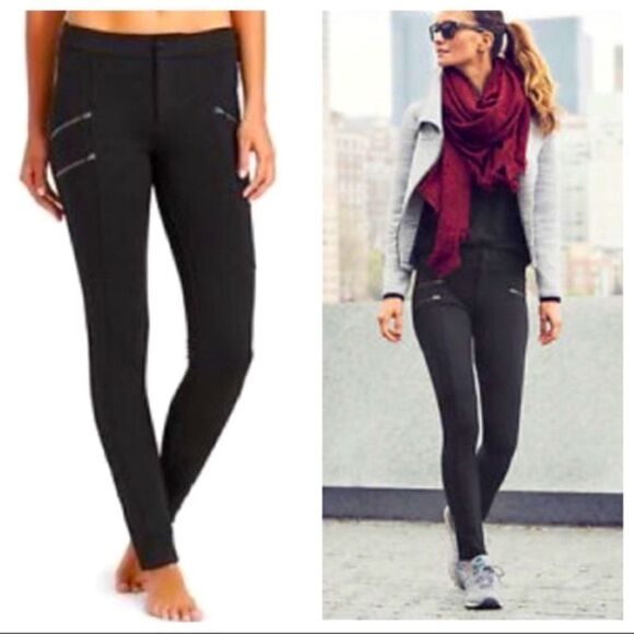 Athleta Ponte Twill Moto Pant Black 4 - Picture 1 of 7